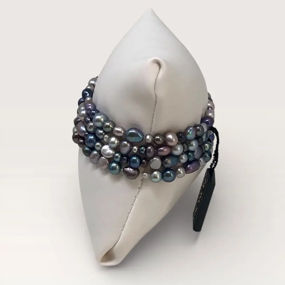Honora NWT Black & Grey Pearl 4 Stretch Bracelets Cultured Original Satin Case